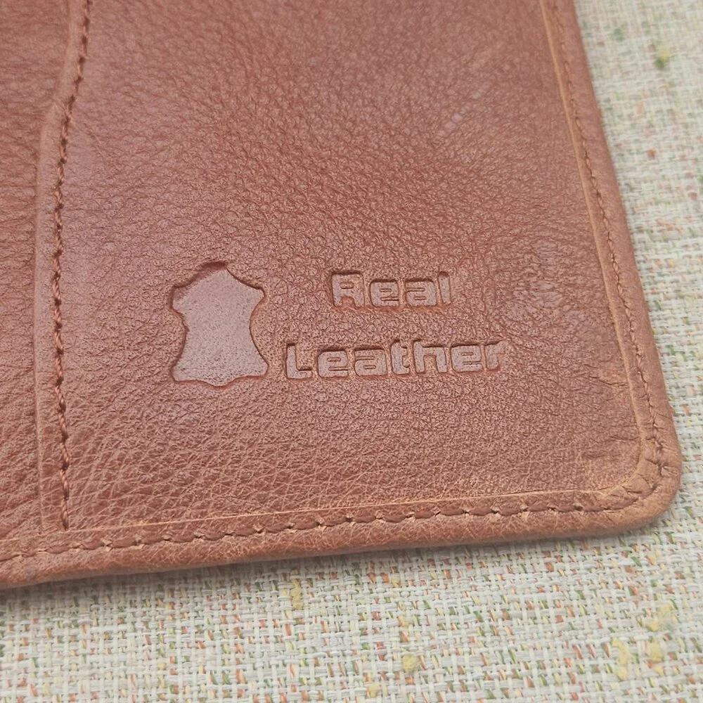 Travel Passport Holder Card Holder Brown Real Genuine Leather Handmade Purse - Picture 5 of 11